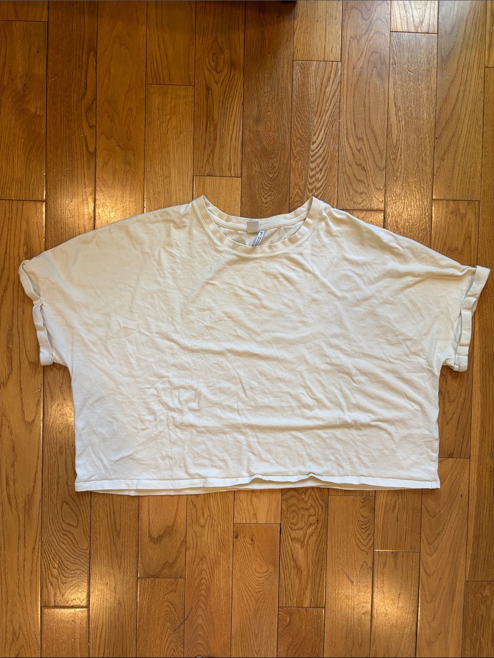 Classic Boxy Crewneck cropped Top in cream beige